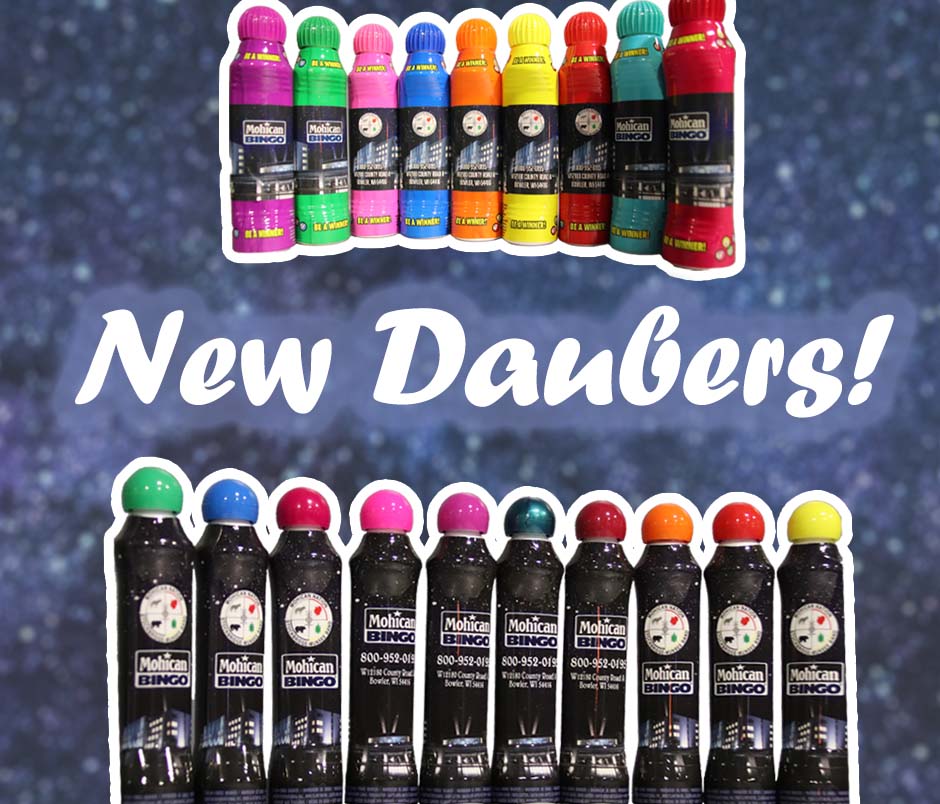 "New Daubers" Pictures of both large and small dauber sets. star background blurred.