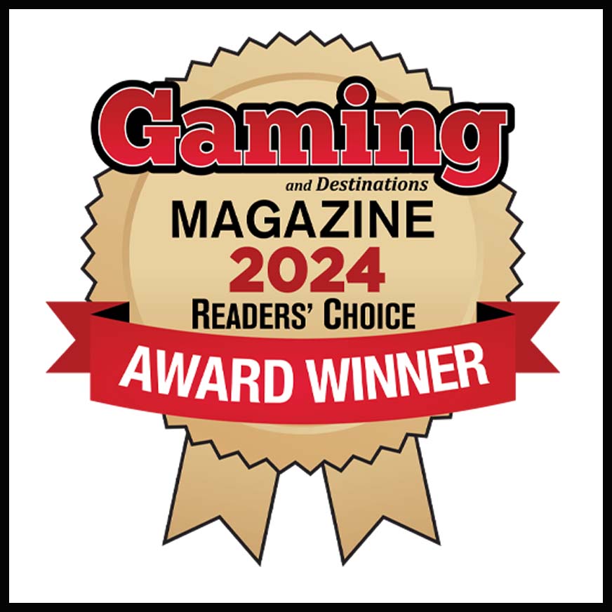 "Gaming and Destinations Magazine 2024 Reader's Choice Award Winner" decorative award ribbon